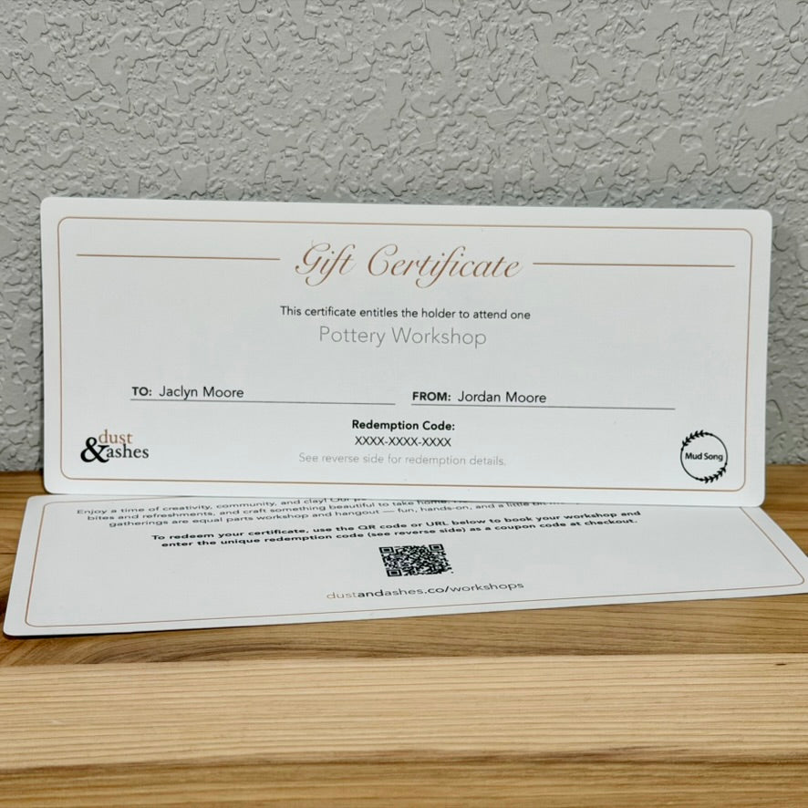 Pottery Workshop Gift Certificate